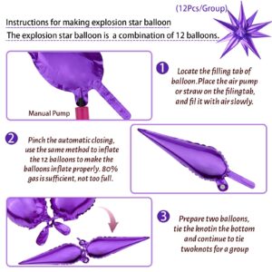 Moukiween 60 PCS Purple Star Balloons, 12 Point Spike Explosion Star Foil Balloons for Birthday, Halloween, Bridal Shower, Wedding, Graduation Decorations (Purple)