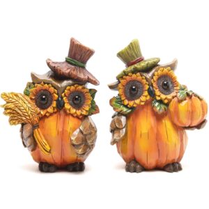 hodao owl sculpture - resin thanksgiving decor, handmade fall centerpiece in country style, unique patented design, 5.5 inches tall