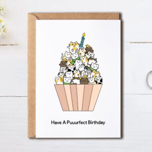 Have A Purrfect Birthday Cat Card - Cute Birthday Card - Birthday Card - Birthday Cake - Birthday Cupcake - Cute Cat Card - Funny Birthday Card