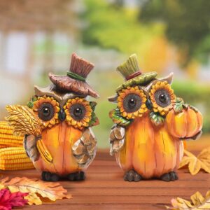 Hodao Owl Sculpture - Resin Thanksgiving Decor, Handmade Fall Centerpiece in Country Style, Unique Patented Design, 5.5 inches Tall