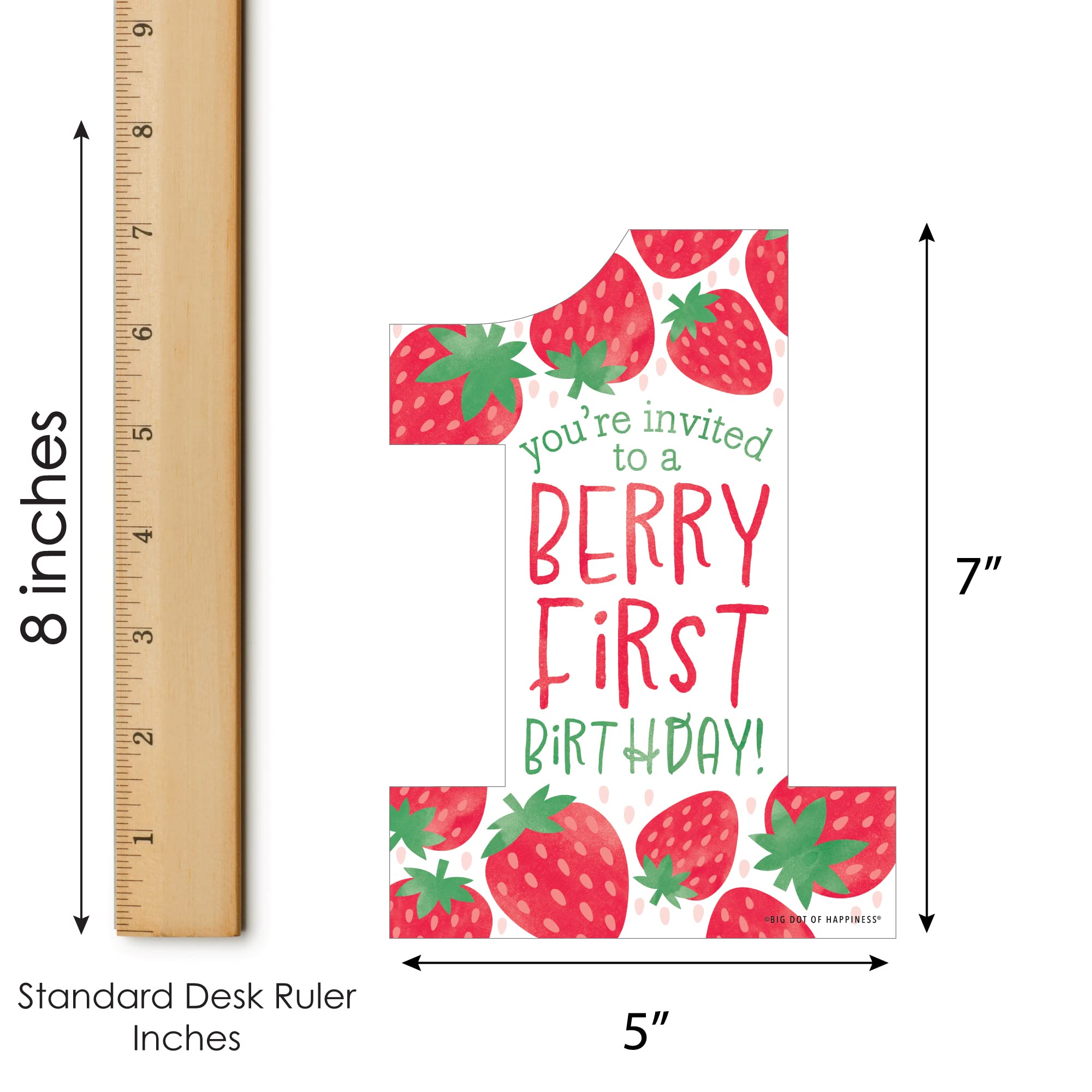 Big Dot of Happiness Berry First Birthday - Sweet Strawberry - Shaped Fill-In Invitations - Fruit 1st Birthday Party Invitation Cards with Envelopes - Set of 12