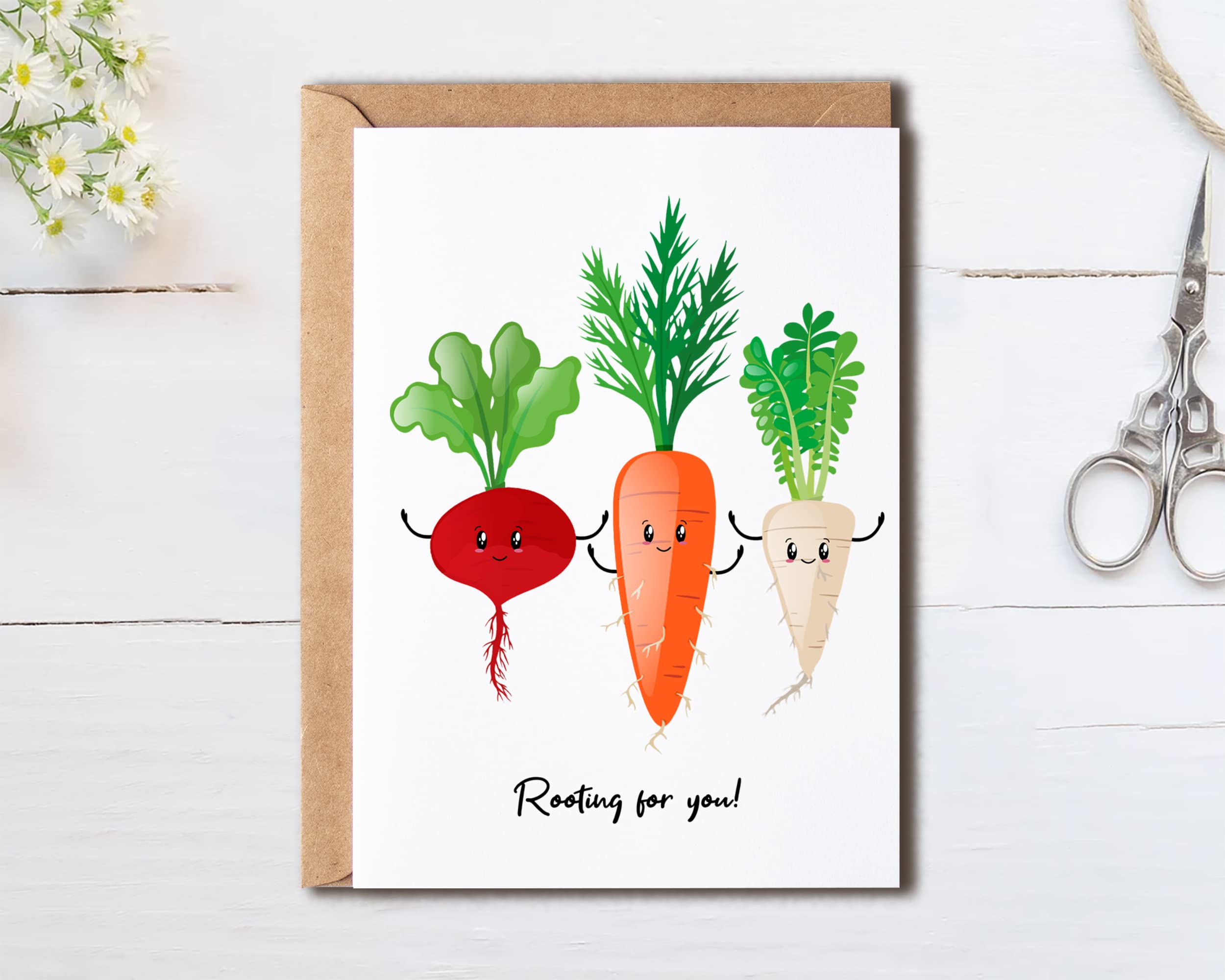 OystersPearl Rooting For You Good Luck Card Congratulations Card Vegetable Card Food Pun Card - Vegetable Card - Cute Memory Card - Cute Birthday Card