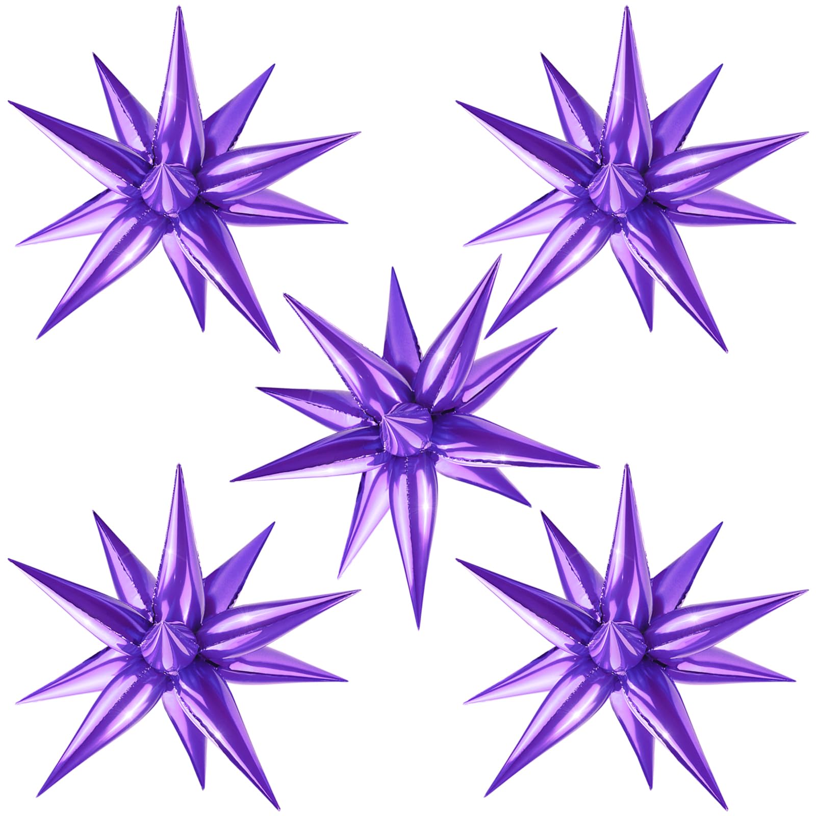 Moukiween 60 PCS Purple Star Balloons, 12 Point Spike Explosion Star Foil Balloons for Birthday, Halloween, Bridal Shower, Wedding, Graduation Decorations (Purple)