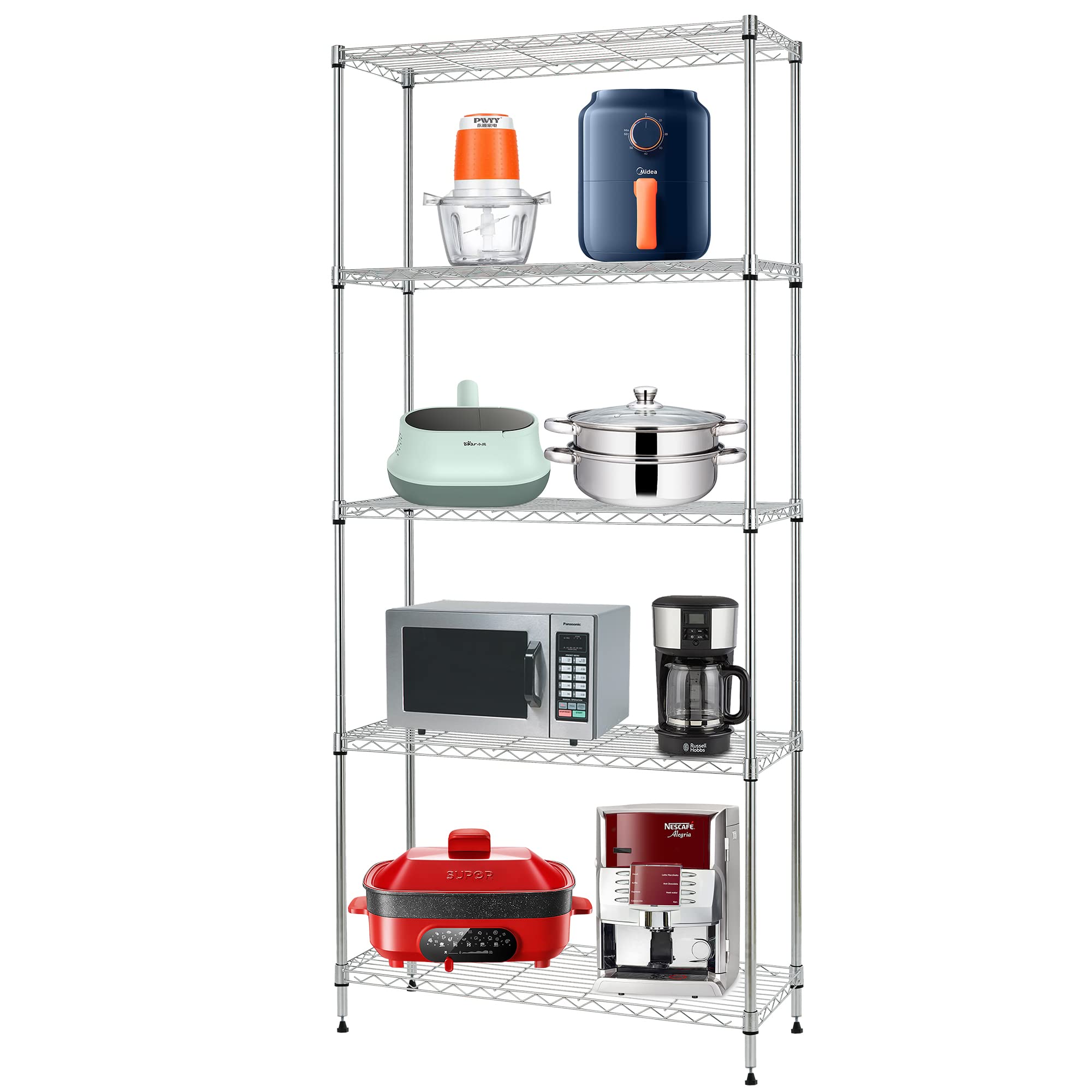 FDW 24" L×14" W×60" H Wire Shelving Unit Metal Shelf with 5 Tier Layer Rack Strong Steel for Restaurant Garage Pantry Kitchen Garage,Chrome