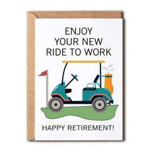 oysterspearl enjoy your new ride to work golf card with golf cart - happy retirement card for golfer - meaningful gift cards - happy birthday card, 5 x 7 inches