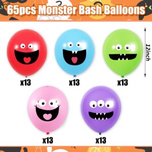 AnyDesign 65pcs Monster Bash Latex Balloons, 12inch, 5 Designs, Blue, Green, Pink, Purple, Red, Boys/Girls Birthday Party Supplies, Baby Shower Decorations