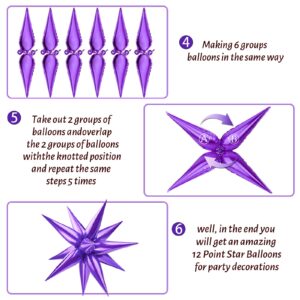 Moukiween 60 PCS Purple Star Balloons, 12 Point Spike Explosion Star Foil Balloons for Birthday, Halloween, Bridal Shower, Wedding, Graduation Decorations (Purple)