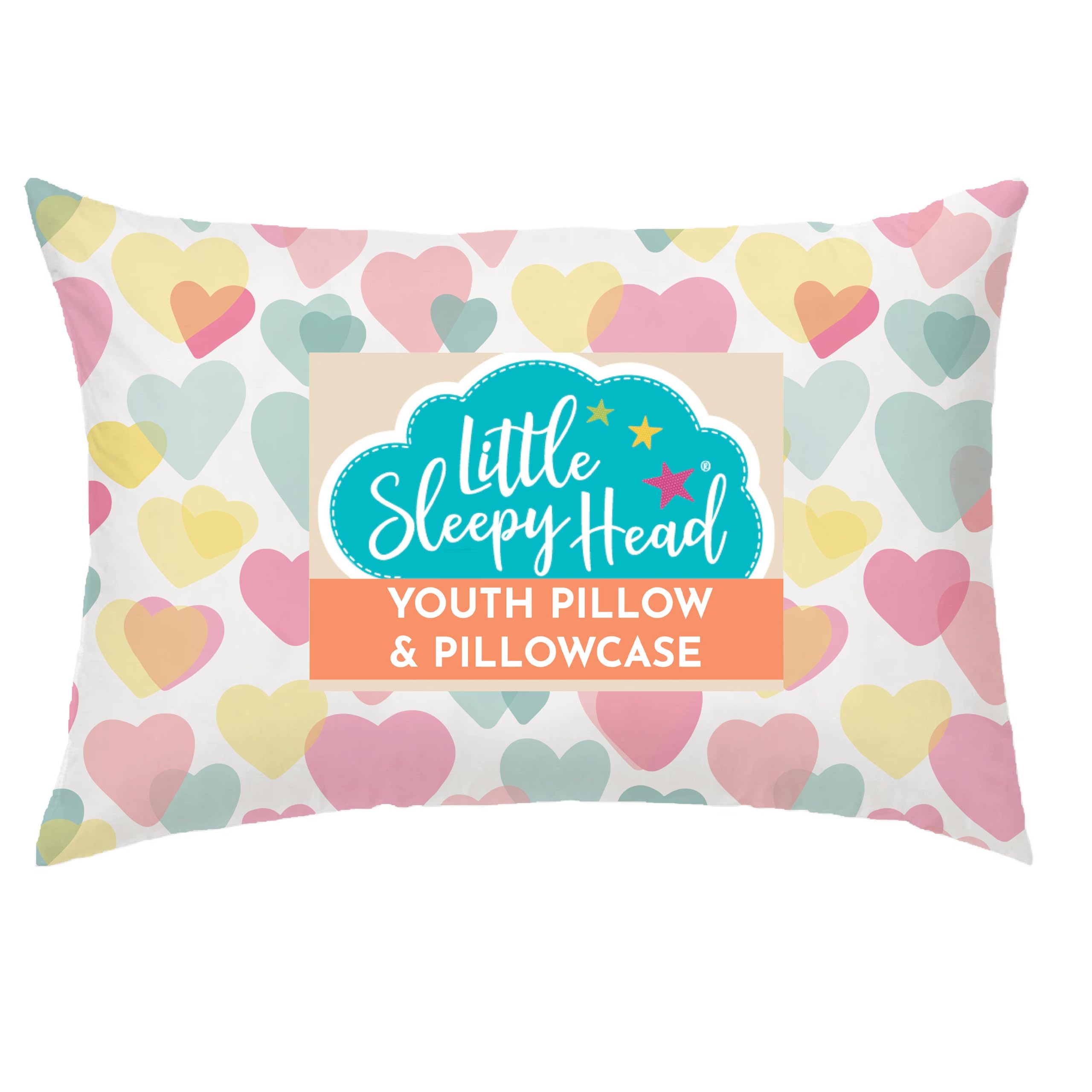 Little Sleepy Head Youth Pillow with Pillowcase 16x22, Soft Jumbo Toddler Pillow, Kids Pillow & Hypoallergenic Pillow Case - Best Kids Pillows for Sleeping, Perfect Kids Travel Pillow (Hearts)