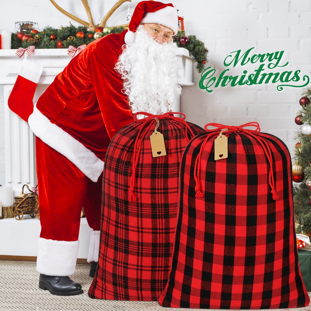 YQL Buffalo Plaid Drawstring Bags, 2Pcs Soft Flannel Large Christmas Gift Bags Christmas Fabric Gift Bags Reusable Christmas Gift Bags for Christmas Package Birthday Holiday Party