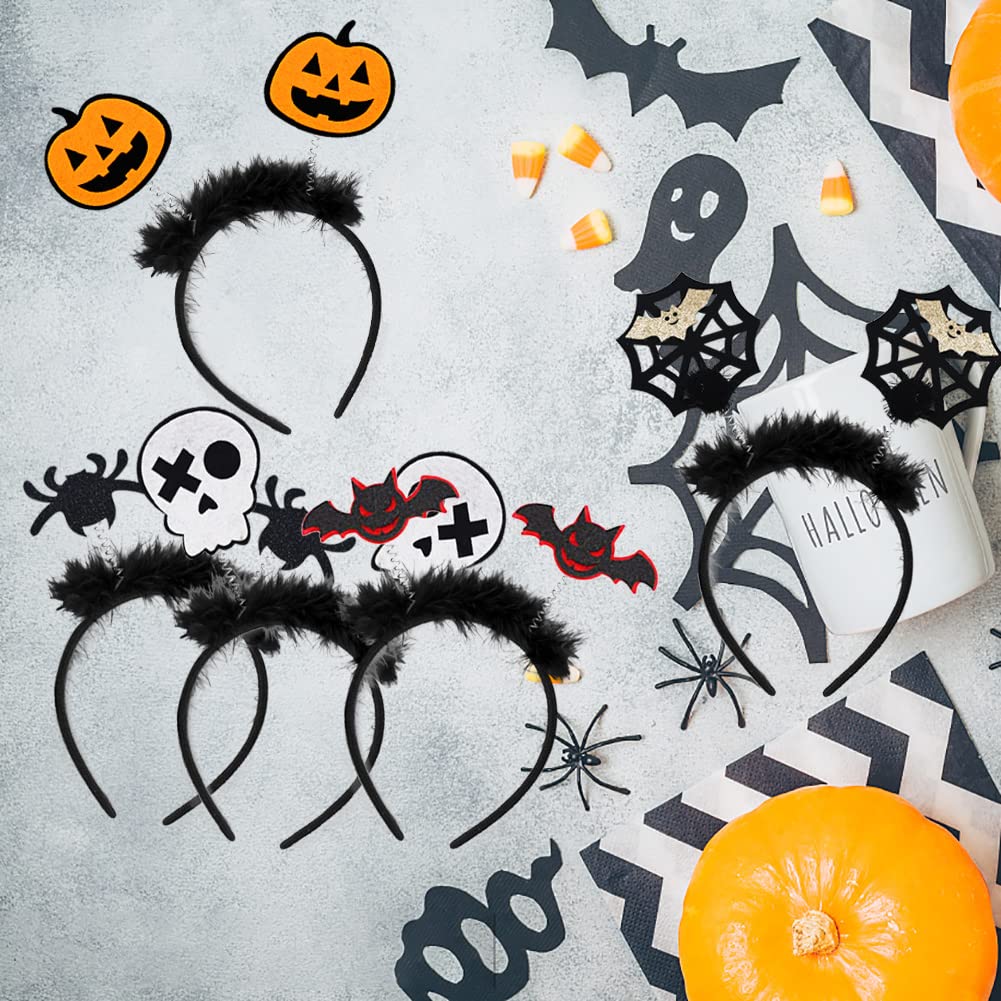 DINESIL 8 Pack Halloween Headbands, Halloween Head Boppers with Ghost Pumpkin Spider Skull Spider Web Witch Hat Headbands for Kids Halloween Costume Cosplay Decoration Party Favors Supplies