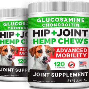 Large Breed Hemp + Glucosamine Dog Joint Supplement - Hemp Chews for Dogs Hip Joint Pain Relief - Omega 3, Chondroitin, MSM - Advanced Mobility Hemp Oil Treats for Large Dogs - Made in USA - 240 Ct