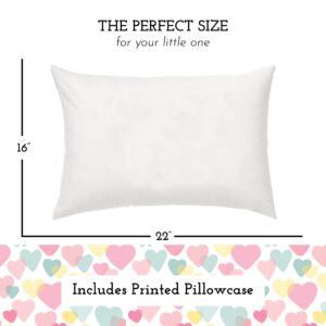 Little Sleepy Head Youth Pillow with Pillowcase 16x22, Soft Jumbo Toddler Pillow, Kids Pillow & Hypoallergenic Pillow Case - Best Kids Pillows for Sleeping, Perfect Kids Travel Pillow (Hearts)