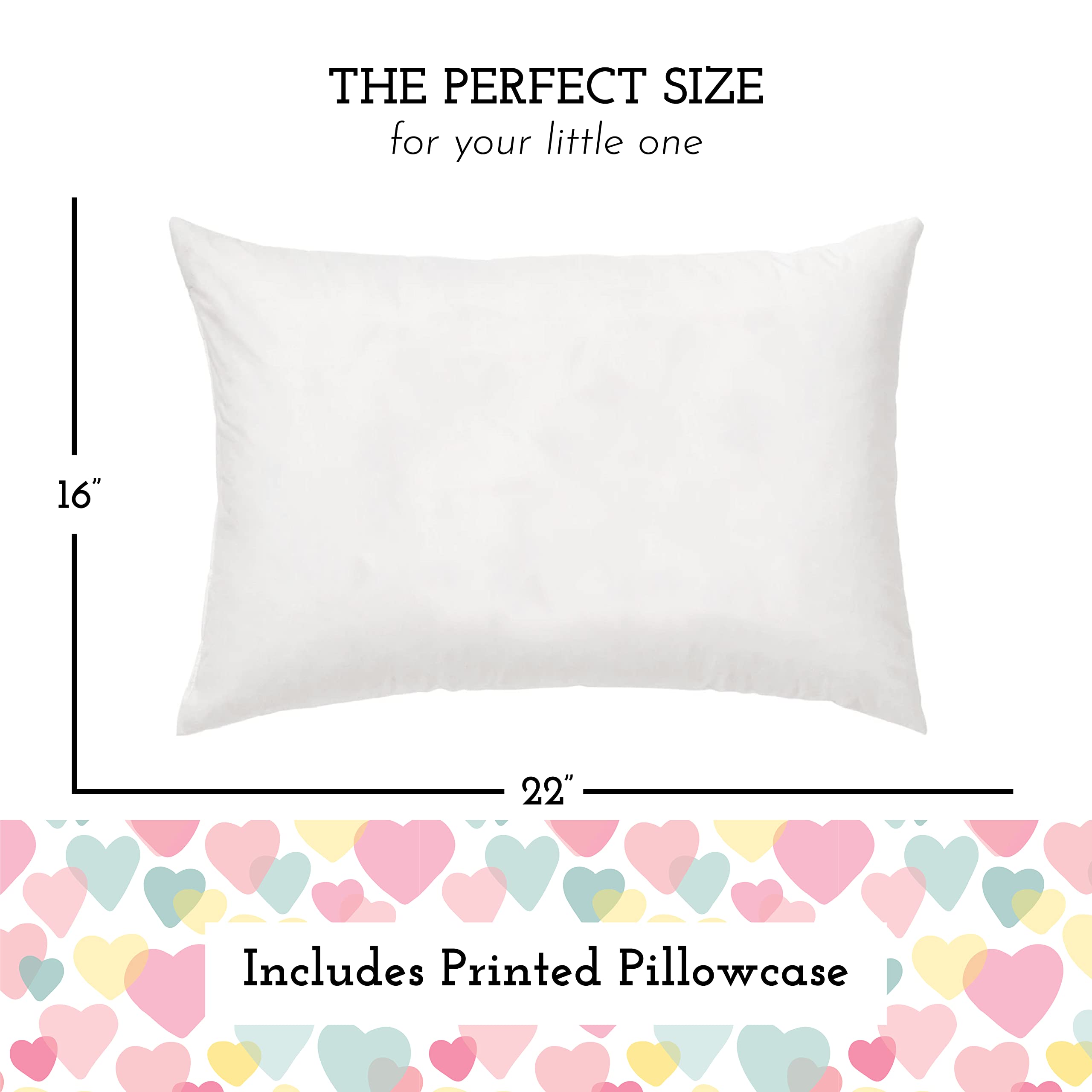 Little Sleepy Head Youth Pillow with Pillowcase 16x22, Soft Jumbo Toddler Pillow, Kids Pillow & Hypoallergenic Pillow Case - Best Kids Pillows for Sleeping, Perfect Kids Travel Pillow (Hearts)