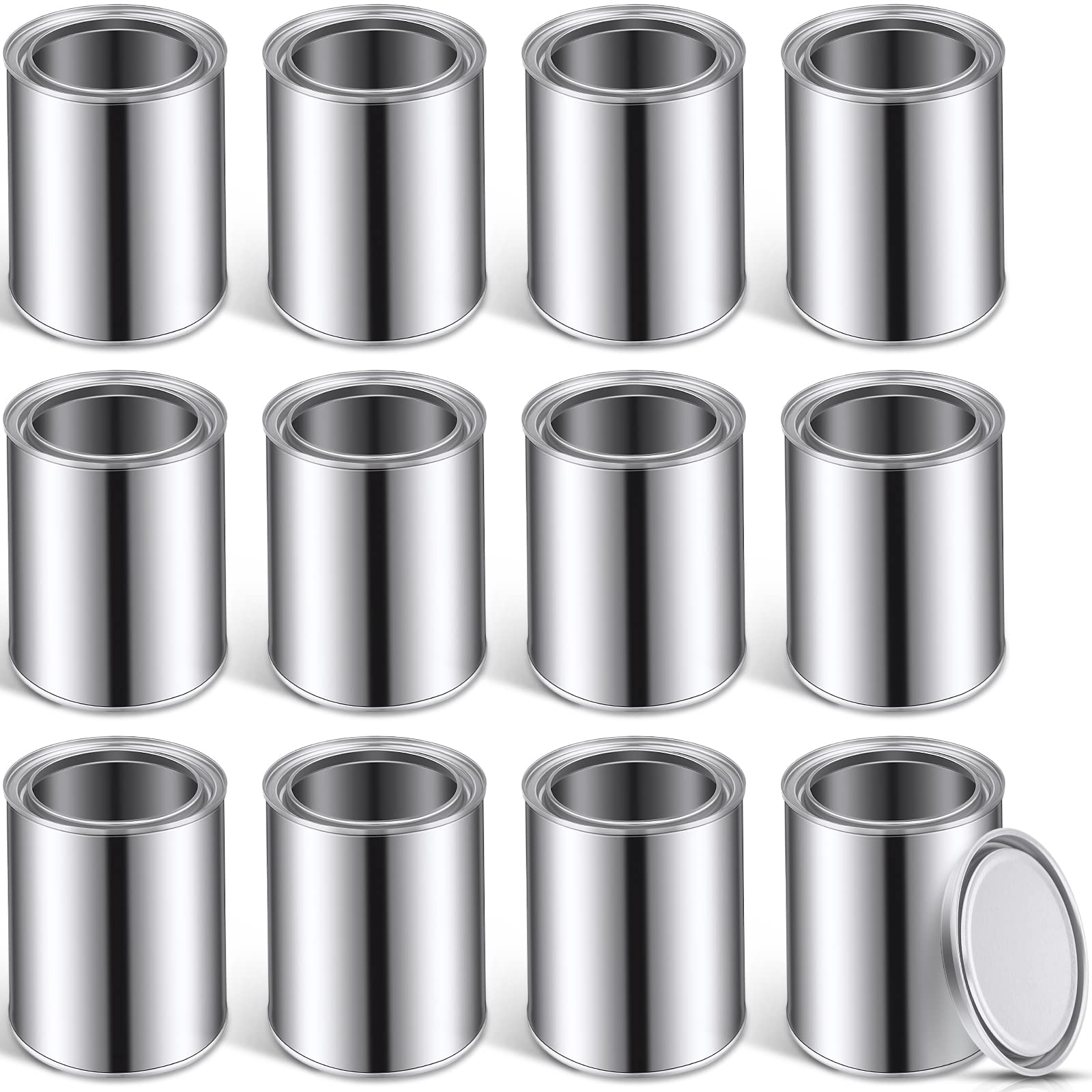 Foaincore 12 Pack Empty Metal Paint Cans with Lids 1.9 Pint Quart Size Tin Paint Buckets Bulk Paint Storage Containers Unlined Paint Pails for Arts Crafts DIY Projects Painting Garage(Silver)