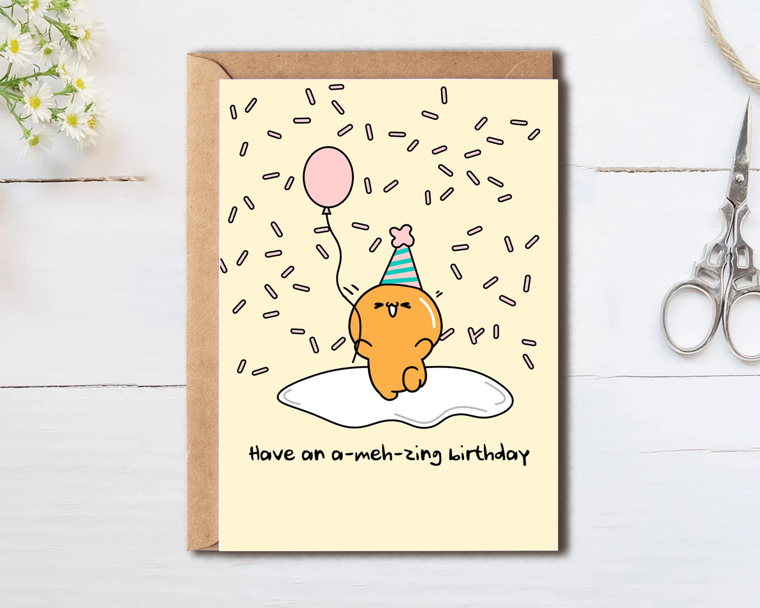 Have An A-Meh-Zing Birthday - Funny Birthday Card - Gudetama Card - Lazy Egg - Birthday Card - Cute Egg Card - Egg Birthday Card - Cute Birthday Card