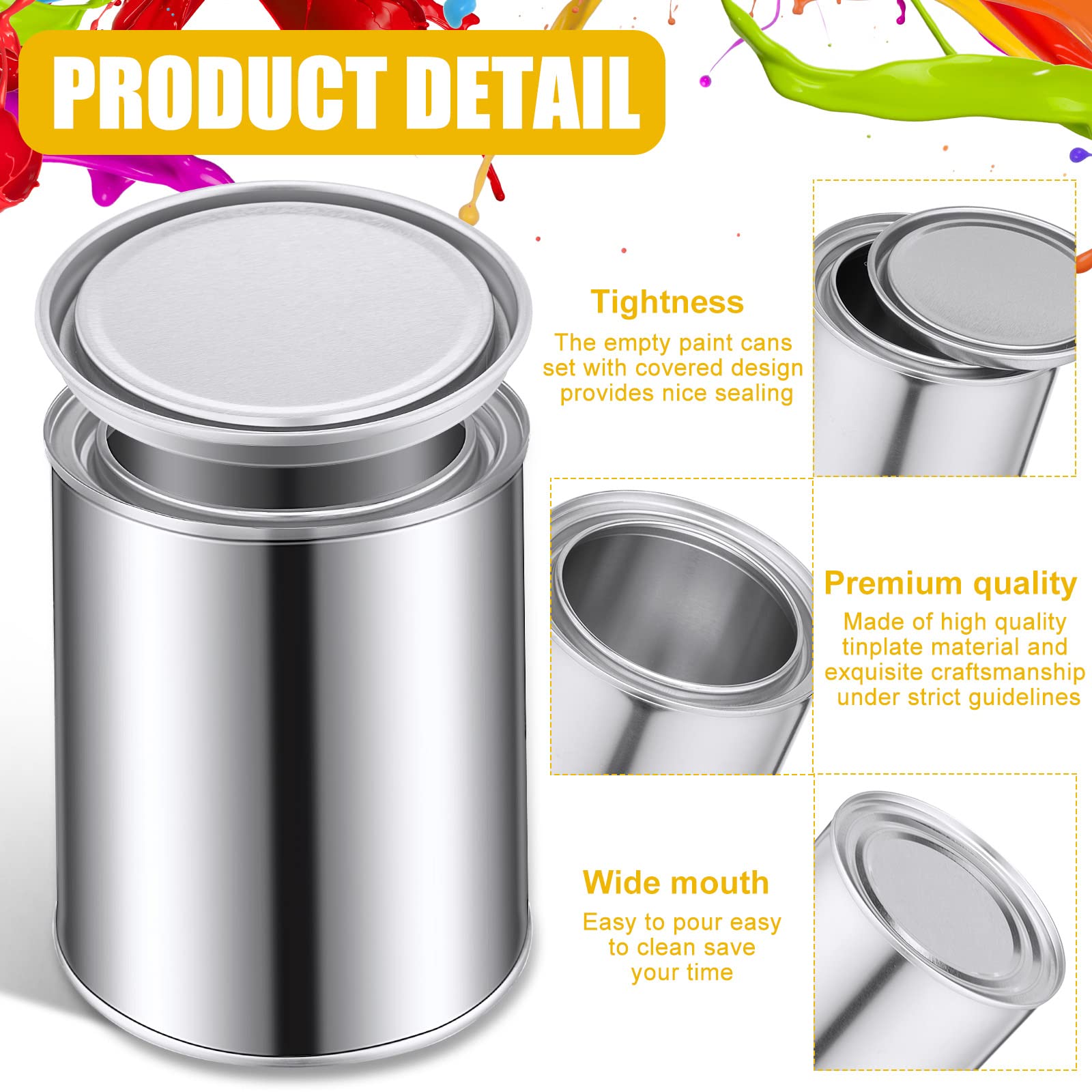 Foaincore 12 Pack Empty Metal Paint Cans with Lids 1.9 Pint Quart Size Tin Paint Buckets Bulk Paint Storage Containers Unlined Paint Pails for Arts Crafts DIY Projects Painting Garage(Silver)