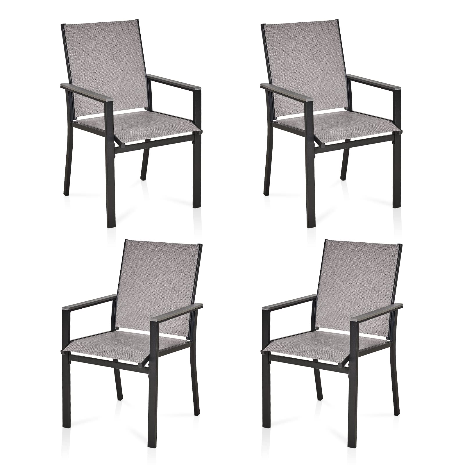 MEOOEM Patio Dining Chair Set of 4, Textilene Patio Furniture Chair with Armrest & Black Metal Frame for Lawn Garden Backyard