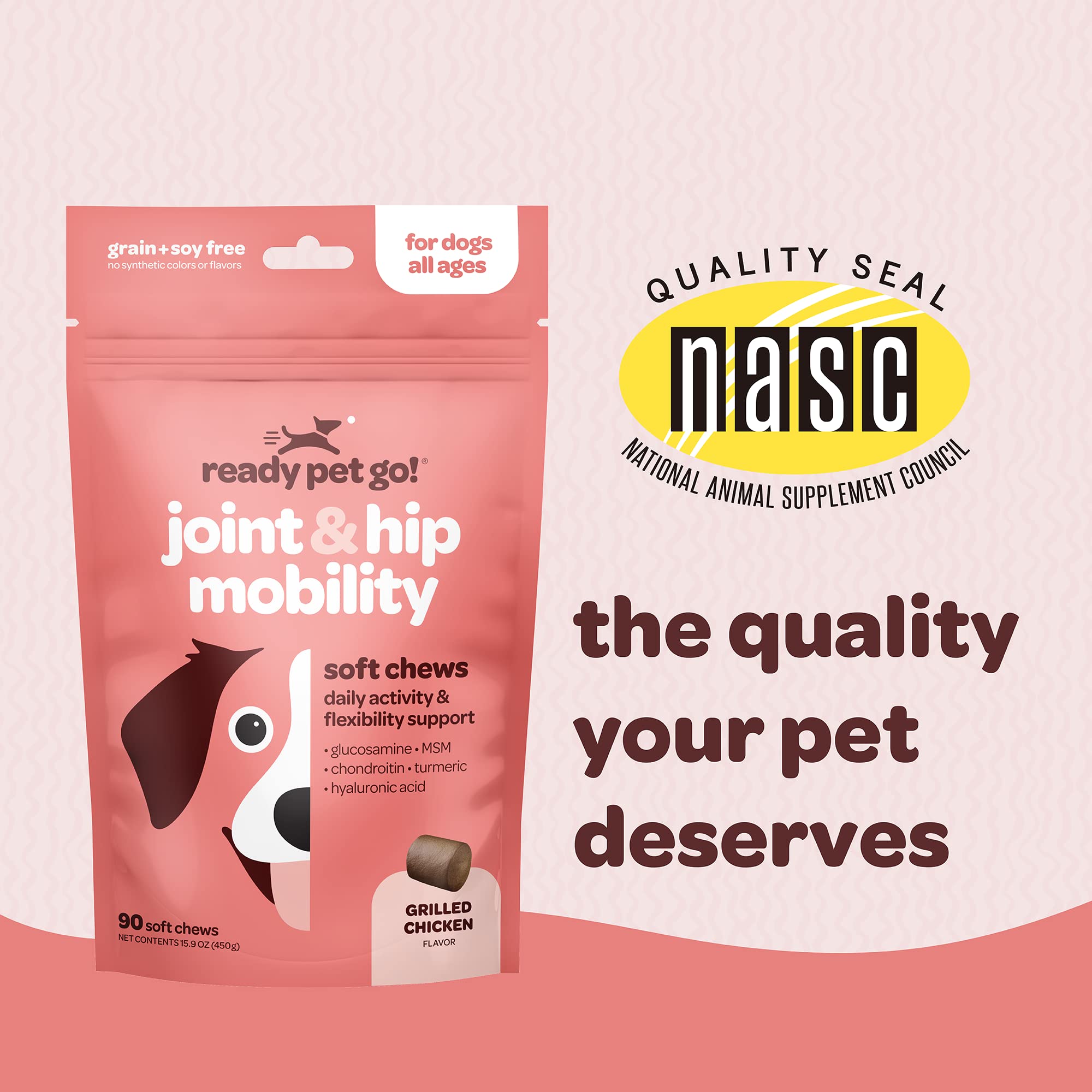 Hip and Joint Chews for Dogs | Dog Glucosamine Chews for Comfort & Mobility with Chondroitin MSM & Turmeric | Dog Joint Supplement for All Ages & Sizes | NASC Certified & Made in The USA | 90 Chews