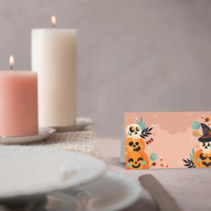 Halloween Table Place Cards, Blank Seating Place Card for Table, 25 Pack Buffet Food Tent Labels, Double Design Name Cards, Scored for Easy Folding, Halloween/Thanksgiving Party Decorations(06)