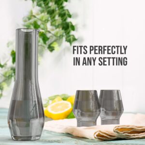 American Atelier 3 Piece Water Set; Carafe and 2 Tumblers; Water Jug; Easy Pour Spout for No Mess Use in Office, Kitchen; 34 oz Pitcher with a 10 oz Tumbler, 4”x 11”H; Gray