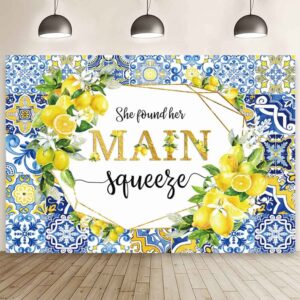 aibiin 7x5ft lemon bridal shower backdrop she found her main squeeze engagement party photography background blue tile floral print decoration bachelorette bride to be wedding photoshoot prop supplies