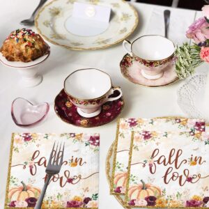 Fall in Love Bridal Shower Decorations - 40Pcs Fall in Love Napkins Fall Pumpkin Maple Leaf Party Napkins Fall in Love Wedding Table Decorations for Fall Bridal Shower,Autumn Party