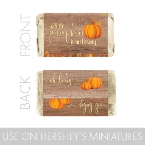 Rustic Fall Little Pumpkin Baby Shower Mini Chocolate Candy Bar Wrappers, Fall Baby Shower Party Favor Stickers - 45 Count