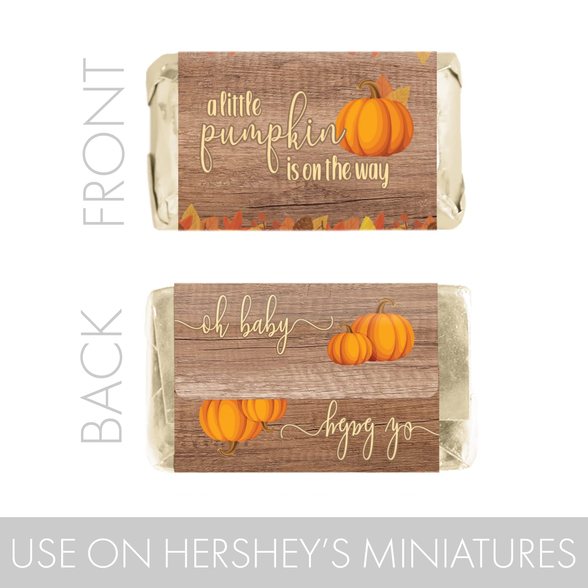 Rustic Fall Little Pumpkin Baby Shower Mini Chocolate Candy Bar Wrappers, Fall Baby Shower Party Favor Stickers - 45 Count