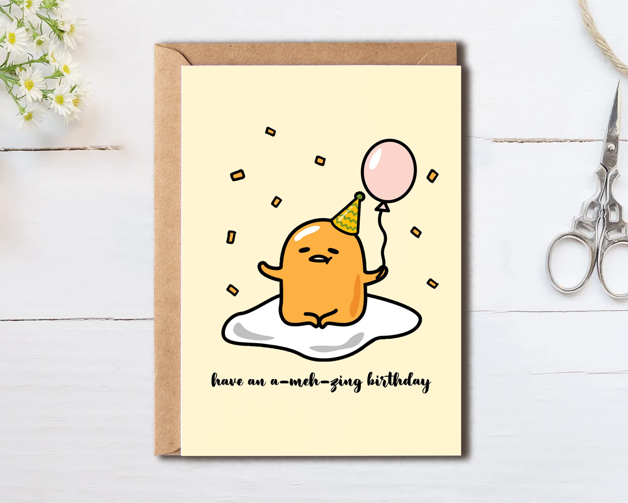 OystersPearl Have An A-Meh-Zing Birthday - Funny Birthday Card - Gudetama Card - Lazy Egg - Birthday Card - Cute Egg Card - Egg Birthday Card - Cute Birthday Card 2, 5 x 7 inches