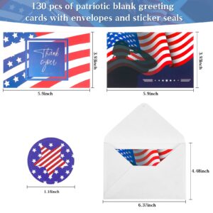 Crtiin 130 Pcs Patriotic Blank Note Cards with Envelopes American Flag White Greeting Cards 4th of July Thank You Cards Envelopes Bulk Red White Blue Sticker Seals Party Essentials for Veterans Day