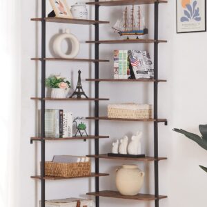 HOMISSUE Corner Bookshelf,12-Tier L Shaped Bookshelf, Double Wide Corner Wall Mount Bookcase with Metal Frame and Wood, Modern Industrial Corner Shelf for Living Room, Kitchen, Home Office Brown