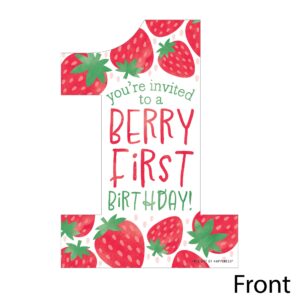 Big Dot of Happiness Berry First Birthday - Sweet Strawberry - Shaped Fill-In Invitations - Fruit 1st Birthday Party Invitation Cards with Envelopes - Set of 12