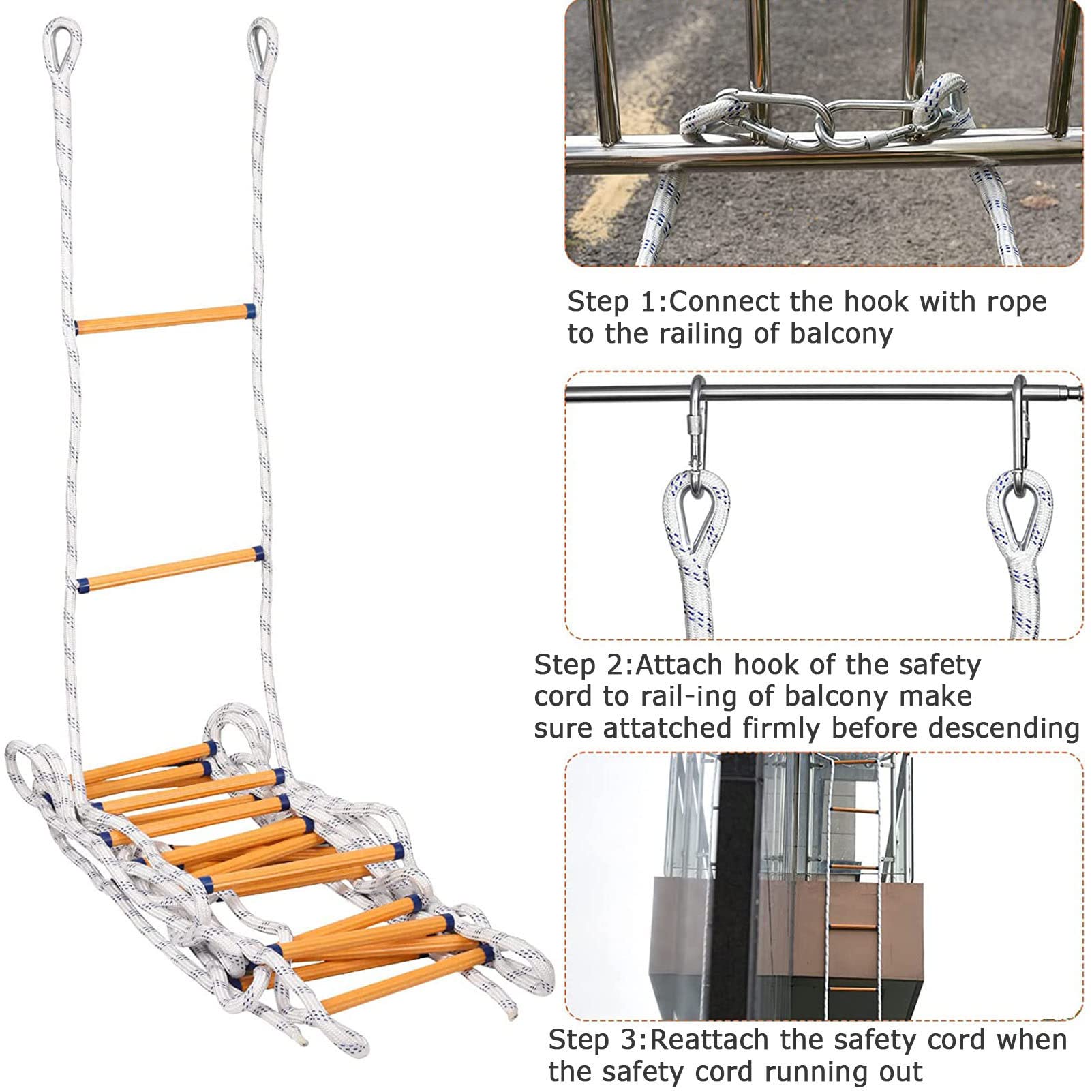 ANUU Emergency Fireproof Rescue Ladder, Climbing Rope Ladders Fire Escape 2-8 Story Homes, Fire Escape Ladder for Emergencies, Heavy Multifunctional Ladder,98FT/30M