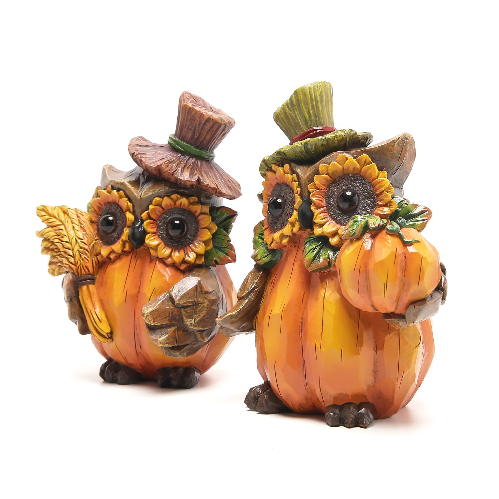 Hodao Owl Sculpture - Resin Thanksgiving Decor, Handmade Fall Centerpiece in Country Style, Unique Patented Design, 5.5 inches Tall