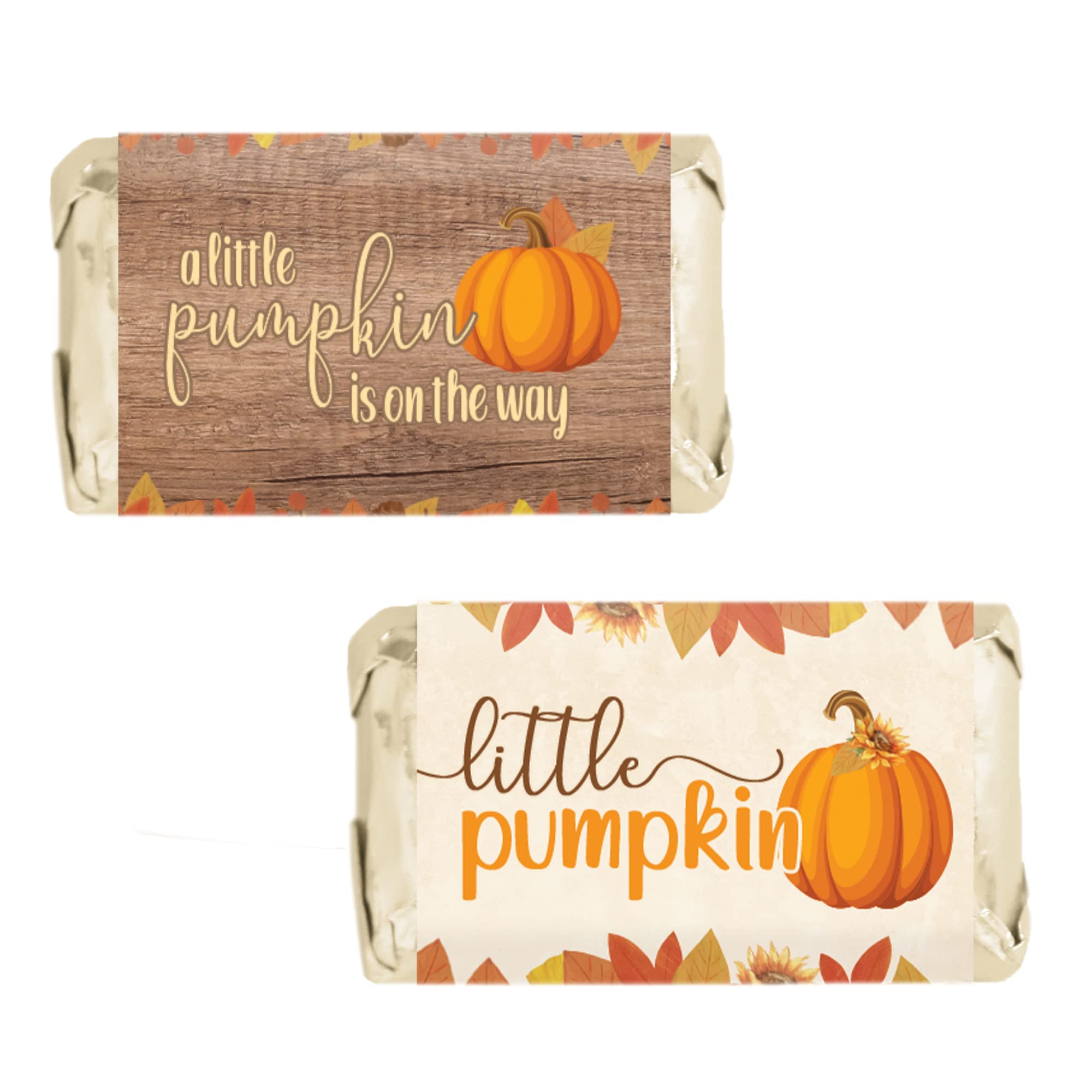 Rustic Fall Little Pumpkin Baby Shower Mini Chocolate Candy Bar Wrappers, Fall Baby Shower Party Favor Stickers - 45 Count