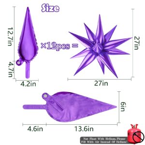 Moukiween 60 PCS Purple Star Balloons, 12 Point Spike Explosion Star Foil Balloons for Birthday, Halloween, Bridal Shower, Wedding, Graduation Decorations (Purple)