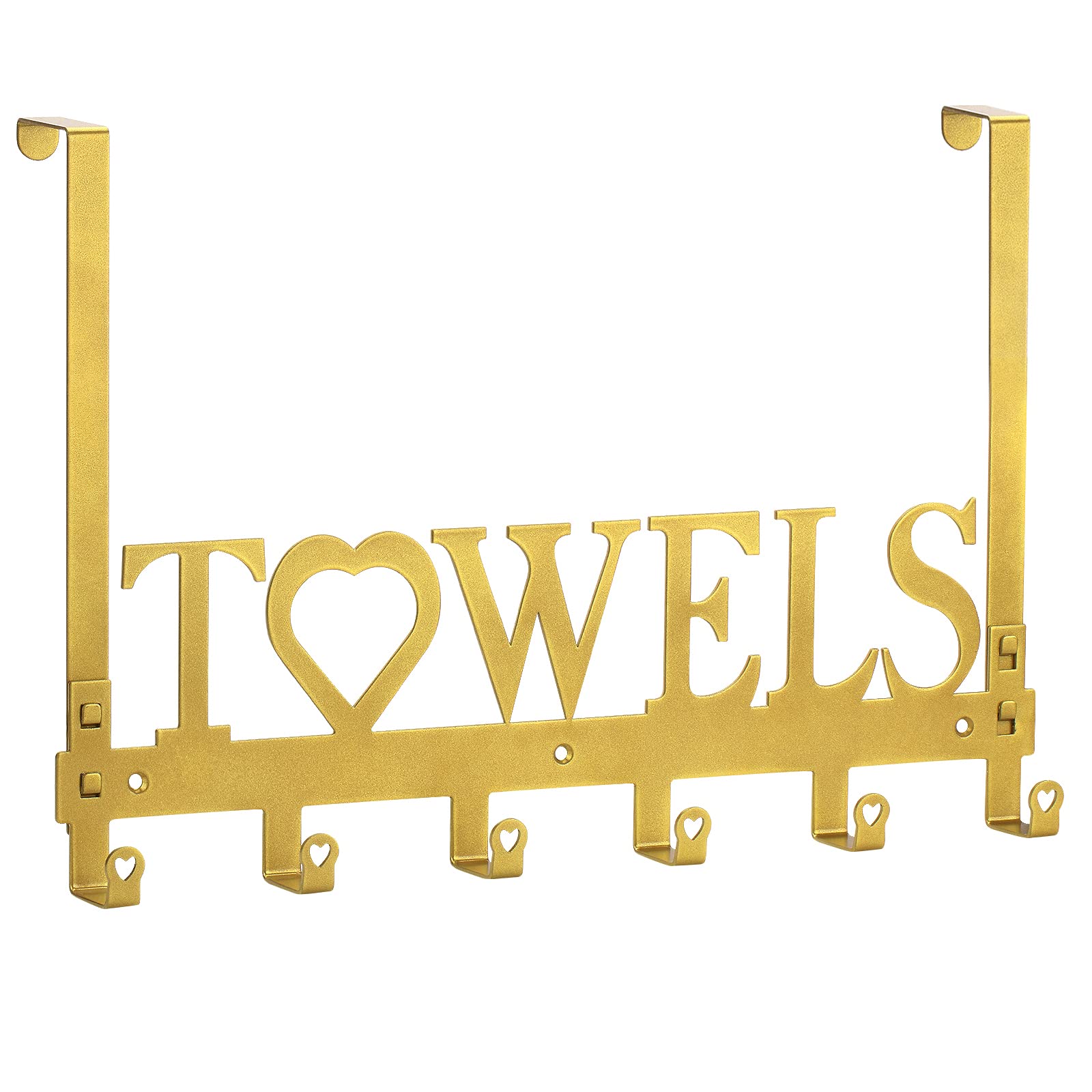 WeeksEight Over The Door Towel Rack, Metal Bath Towel Holder Hanger for Bathroom Bedroom Door Hanging Towels Bathrobe Robe, Towel Hooks for Bathrooms (6 Hooks Gold)