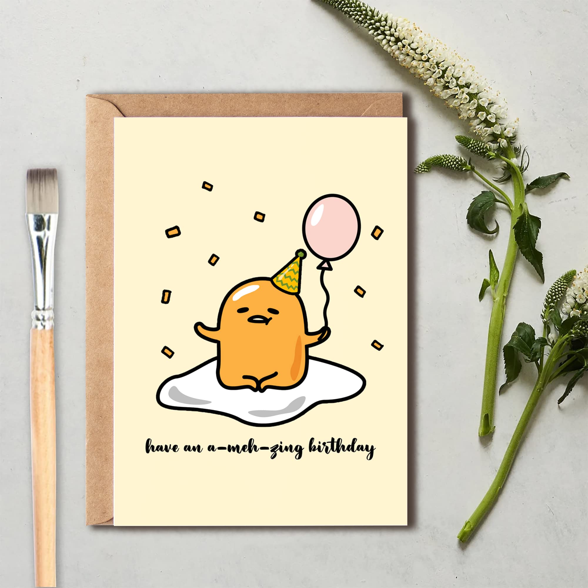 OystersPearl Have An A-Meh-Zing Birthday - Funny Birthday Card - Gudetama Card - Lazy Egg - Birthday Card - Cute Egg Card - Egg Birthday Card - Cute Birthday Card 2, 5 x 7 inches