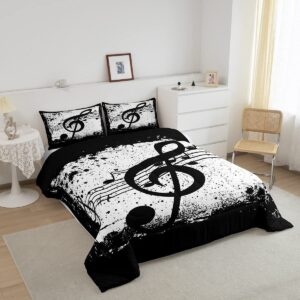 Music Bedding Set Full Size,Black Melody Note Comforter Set For Kids Boys Girls Musician Bedroom Decor,Tie Dye Rhythm Pattern Duvet Insert,Modern Soft Music Theme Quilted Comforter With 2 Pillow Cases