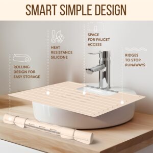 Maplefield Foldable Bathroom Sink Cover for Counter Space, Silicone Sink Topper, Heat Resistant Over Sink Makeup Mat, Small Bathroom Space Creation, Bathroom Space Saver Sink Cover for Makeup, Beige