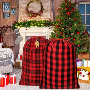 YQL Buffalo Plaid Drawstring Bags, 2Pcs Soft Flannel Large Christmas Gift Bags Christmas Fabric Gift Bags Reusable Christmas Gift Bags for Christmas Package Birthday Holiday Party