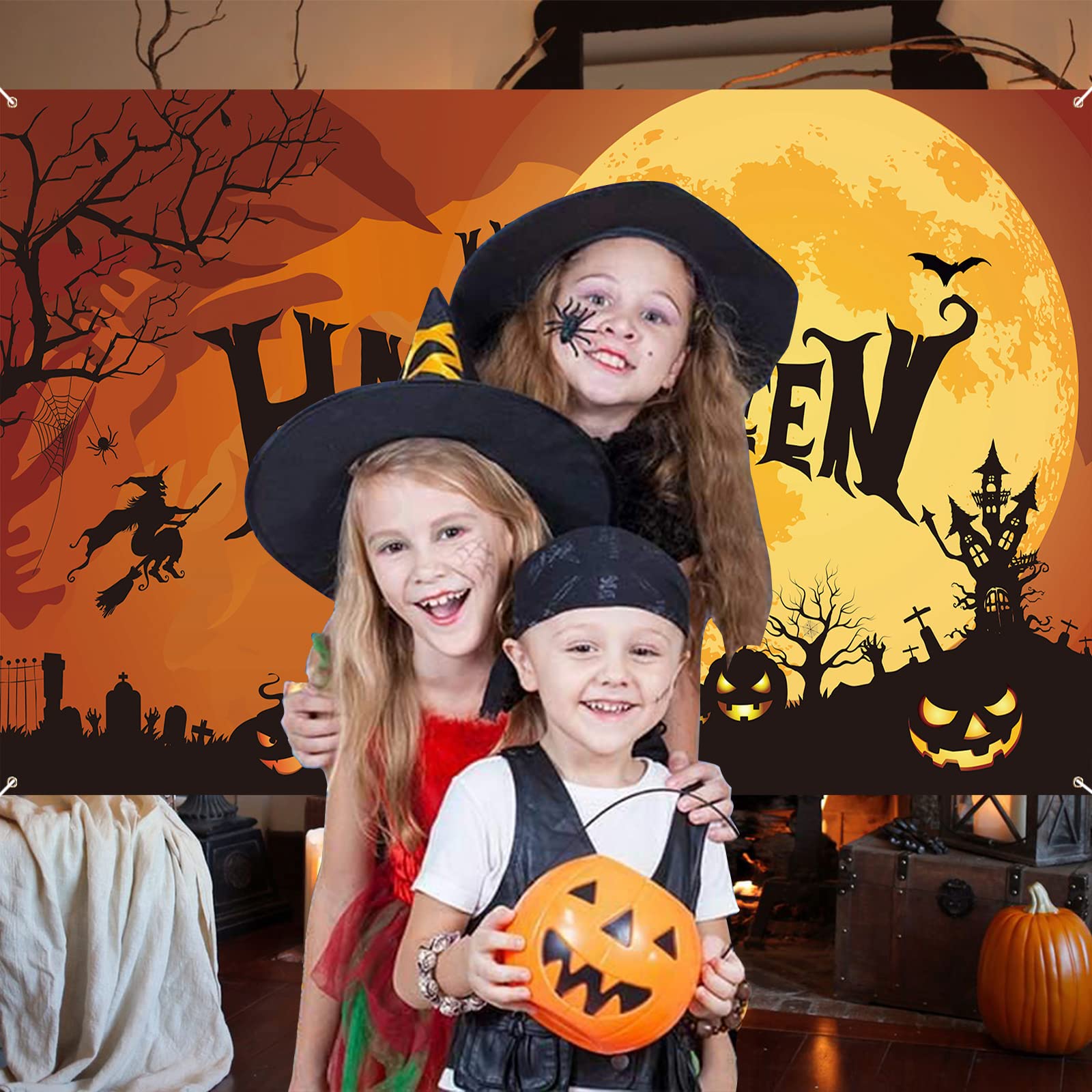 Halloween Backdrop Banner, Extra Large Full Moon Halloween Background Banner, Halloween Party Party Decoration, Halloween Photo Booth Shoot Props Backdrop for Indoor Outdoor Home Garden Decor