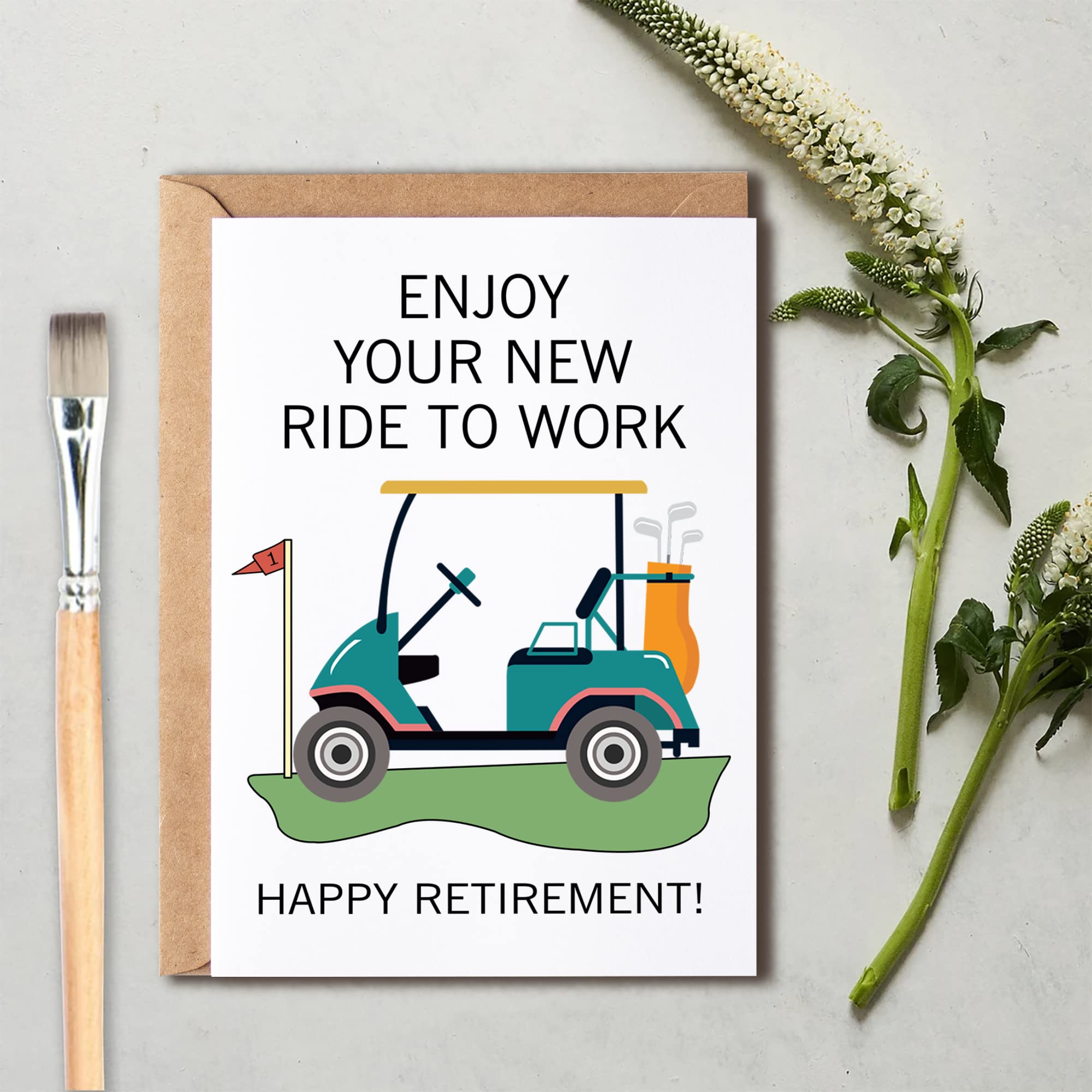 OystersPearl Enjoy Your New Ride To Work Golf Card With Golf Cart - Happy Retirement Card For Golfer - Meaningful Gift Cards - Happy Birthday Card, 5 x 7 inches