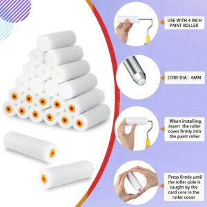 Nuogo 40 Pcs Foam Paint Roller Covers 4 Inch Small High Density Paint Roller Mini House Paint Rollers for Painting Wall Ceiling Cabinet Cupboard Door, White