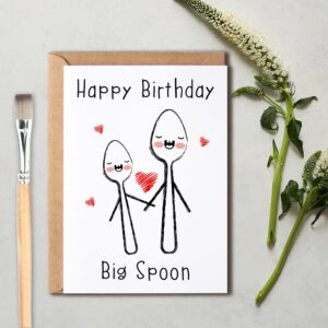 OystersPearl Happy Birthday Big Spoon - Cute Happy Birthday Card Funny Love Romantic Sweet - Valentine's Day Card - Happy Birthday Card