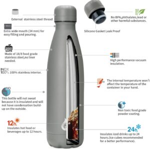 BJPKPK Insulated Water Bottle 17oz Stainless Steel Water Bottles Dishwasher Safe Sports Water Bottles-Gray