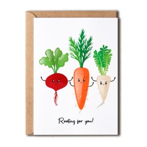 oysterspearl rooting for you good luck card congratulations card vegetable card food pun card - vegetable card - cute memory card - cute birthday card