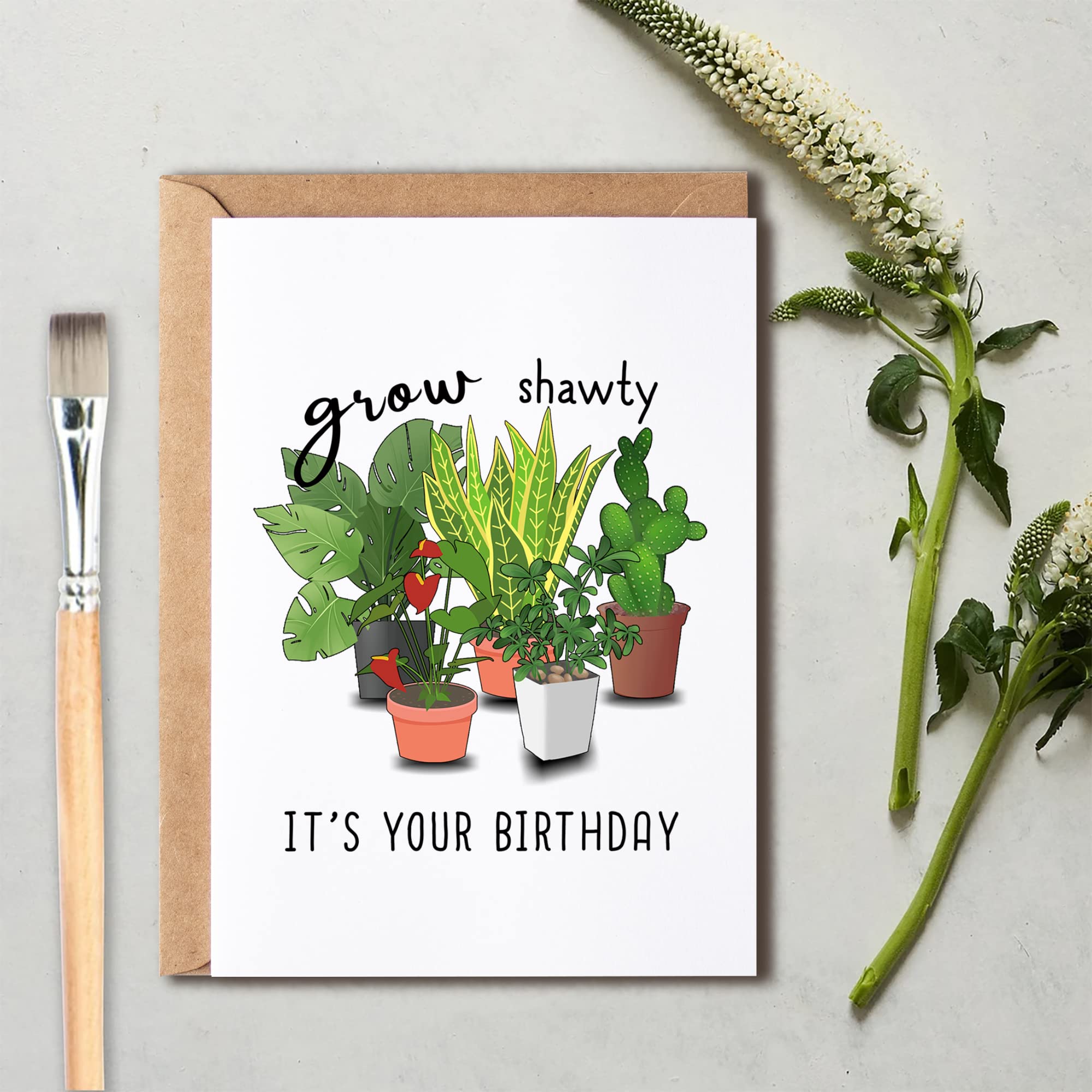 Grow Shawty It's Your Birthday - Greeting Card - Plant Lover - Meaningful Gift Cards - Potted Plant Lover Gift Card - Happy Birthday Card