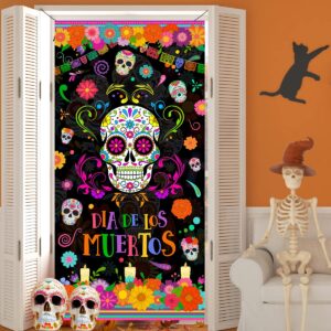 day of the dead door cover decorations dia de los muertos porch sign background mexican carnival hanging banner suitable for indoor and outdoor decoration sugar skull party decoration