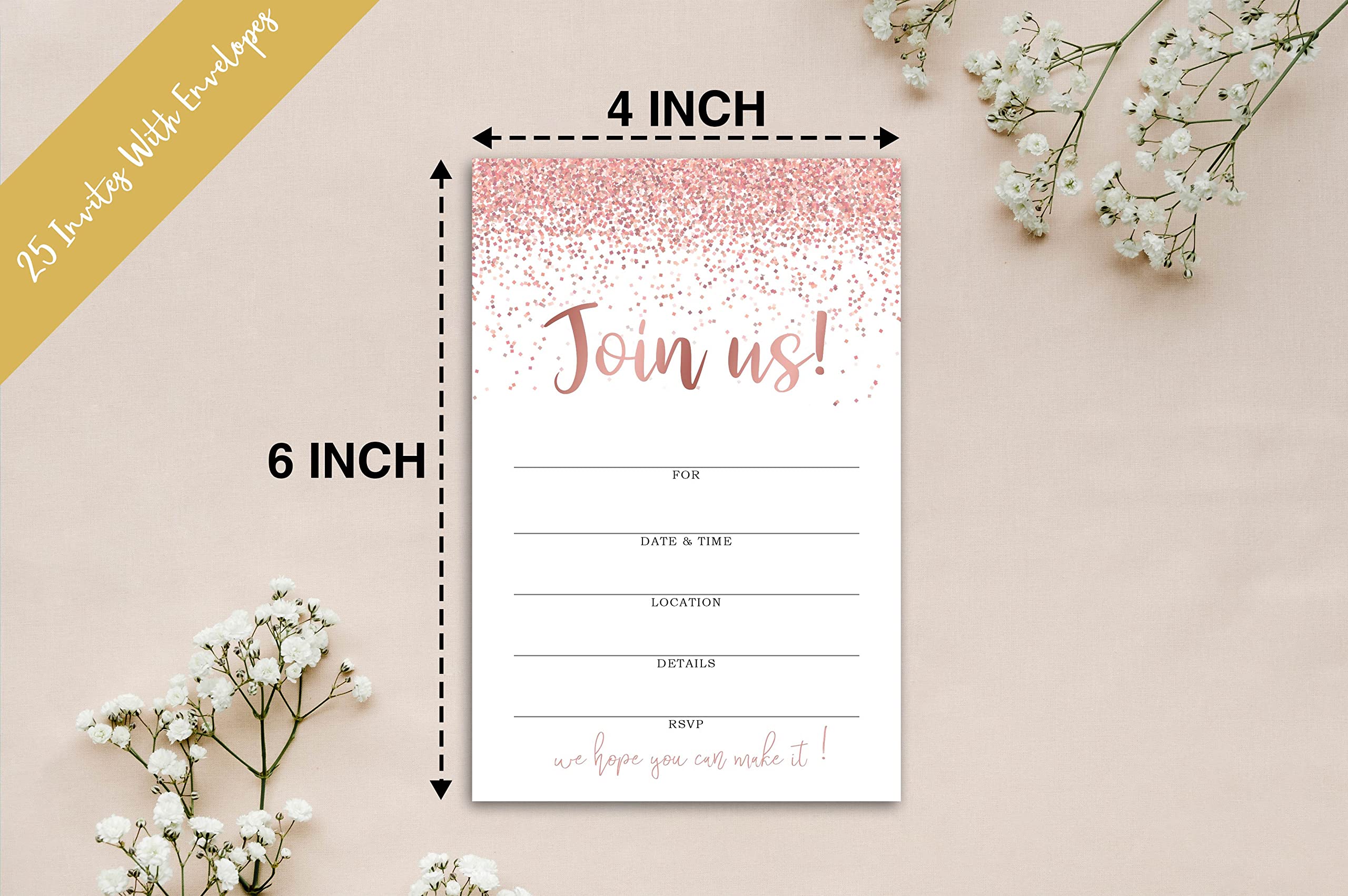 mermermu Join Us Invitations with Envelopes - Pink Rose Gold All Occasion Invitations For Bridal or Baby Shower, Wedding, Engagement, Birthday, Anniversary, 25 Invites With Envelopes - 003JOIN